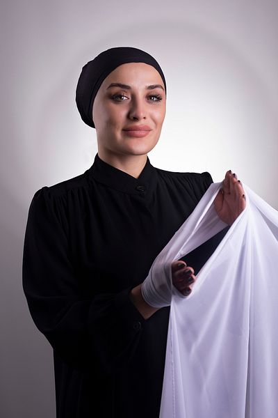 HÜRREM BONE شال شيفون متشابك عملي أبيض اللون 3001_42