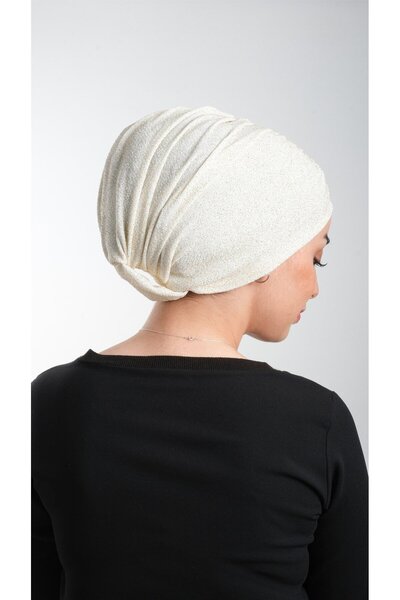 HÜRREM BONE Κρέμα Πρακτικό έτοιμο κουκούλα Hijab Fukuro Glittered Gathered 2116_40
