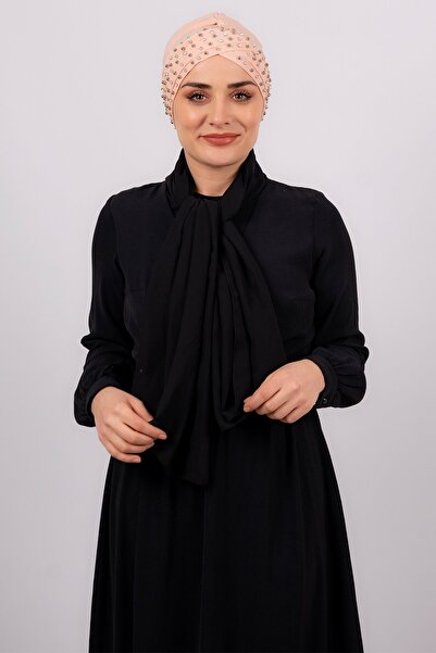 HÜRREM BONE سلمون حجاب عملي جاهز متشابك قماش ساندي بالحجارة 1456_39