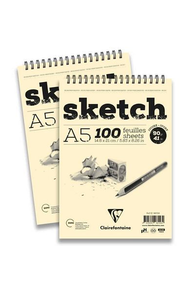 Clairefontaine Esquisse Ivory Sketch Block A5 90gr 100 coli spirală de sus