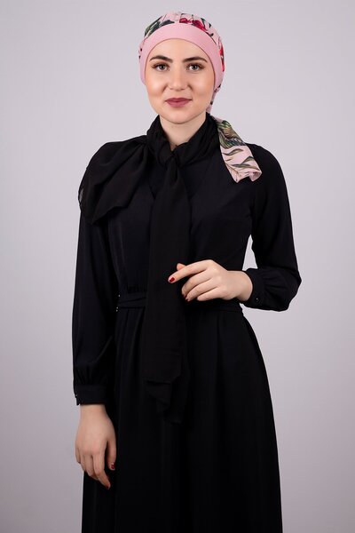 HÜRREM BONE حجاب جاهز عملي من قماش الساندي بنمط الشيفون مع حزام 1305D_06