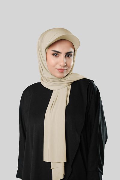 HÜRREM BONE Milk Coffee Practical Ready-Made Hijab Σάλι με Καπέλο Sandy Plain 3008_26