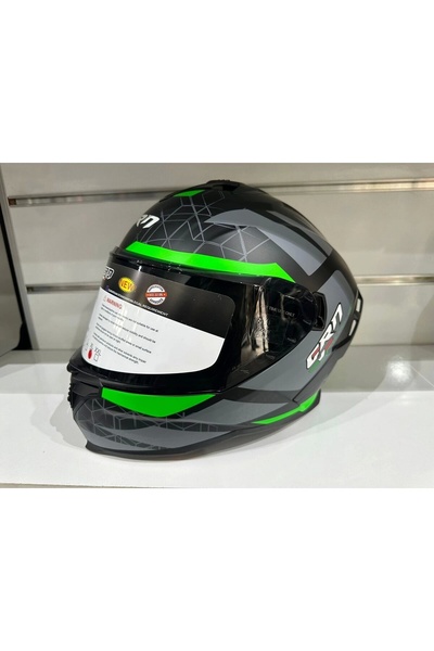 CRN KASK CRN FS-867 MAT BLACK/GREY/GREEN GÜNEŞ VİZÖRLÜ