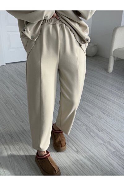 KÜBRA SÖYLEMEZ BOUTİQUE Cream Modal Set with Side Snaps