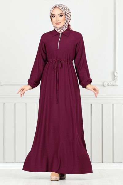 ModaMerve Karin Dress with Half Zipper 2523Hbs932-M Burgundy