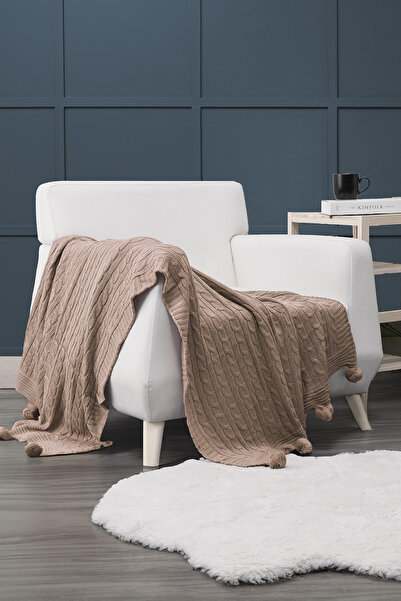 FAVORA Biocotton Knitwear Pompom Tv Blanket - Mink