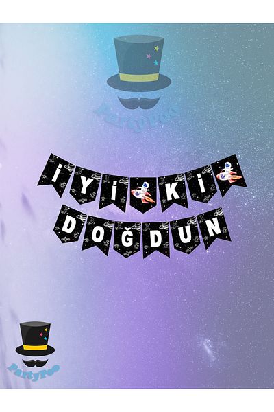 PartyPoo Πανό γενεθλίων με θέμα το διάστημα - Χρόνια Πολλά