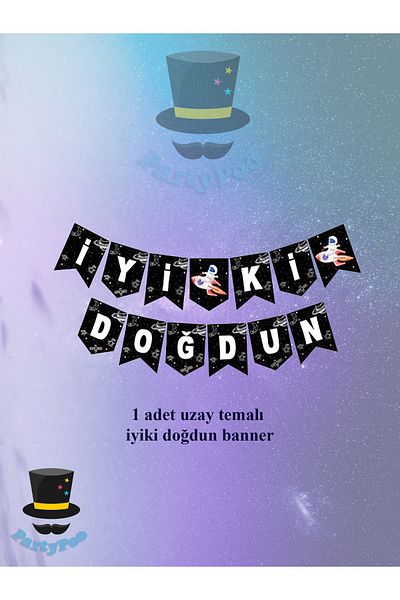 PartyPoo Πανό γενεθλίων με θέμα το διάστημα - Χρόνια Πολλά