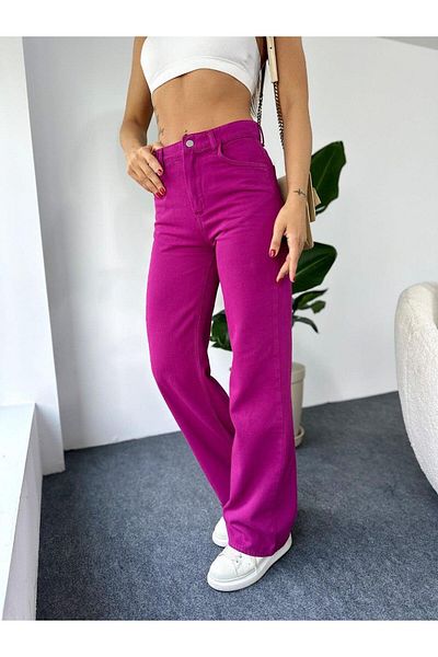 Maldia Shop Pantaloni de damă din țesătură gabardină cu talie înaltă spaniolă