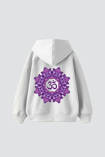 Bak Moda Om Printed Unisex Oversize White Hoodie