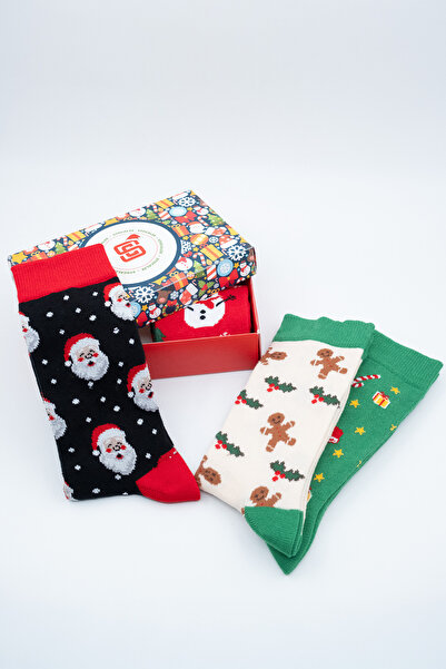STOCALZE Унисекс комплект от 4 чифта памучни чорапи с различни мотиви и цветове, с коледна и новогодишна тематика, в кутия.