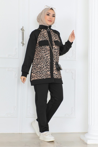 Bestenur Scuba Fabric Ases Tunic and Pants Set - 1295 Black