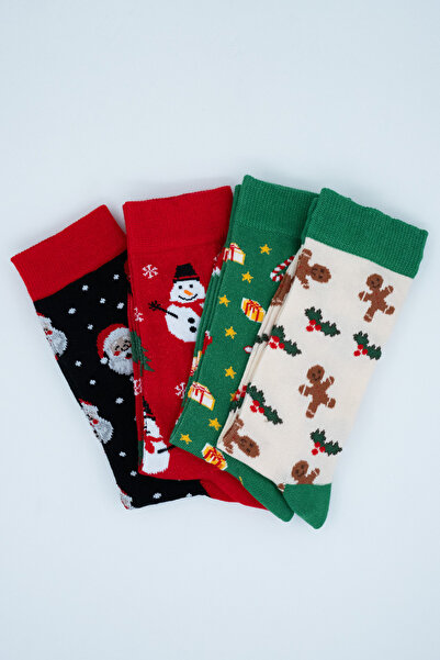 STOCALZE Унисекс комплект от 4 чифта памучни чорапи с различни мотиви и цветове, с коледна и новогодишна тематика, в кутия.