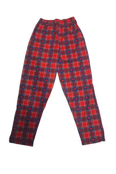 Asel Unisex Red Navy Blue Plaid Combed Cotton Pajama Bottoms