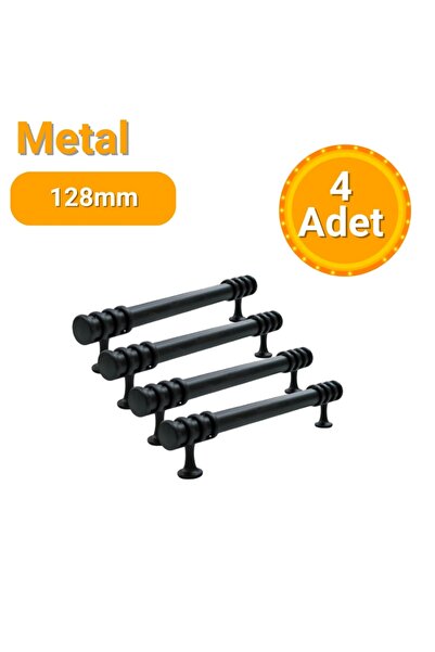Yahya 4 Adet Halka Boru Siyah Metal Mobilya Kulpu 128mm