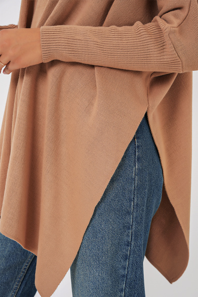 Bigdart 15783 Yırtmaçlı Panço Kazak - Bisküvi