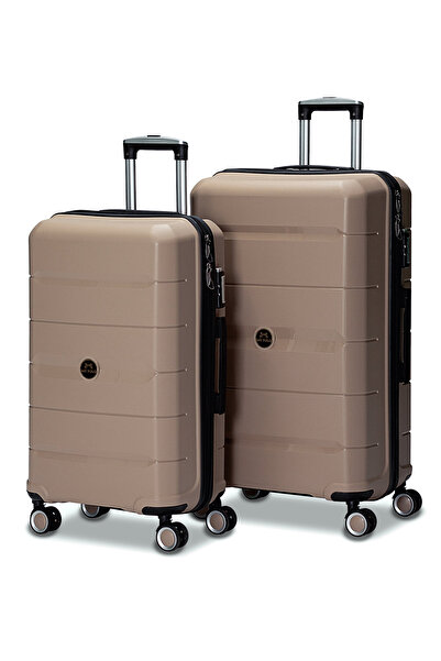 Fiyaka My-pp 2'li Büyük&Orta Polipropilen Süper esnek kırılmaz tekerlekli valiz bavul seyahat ŞAMPANYA