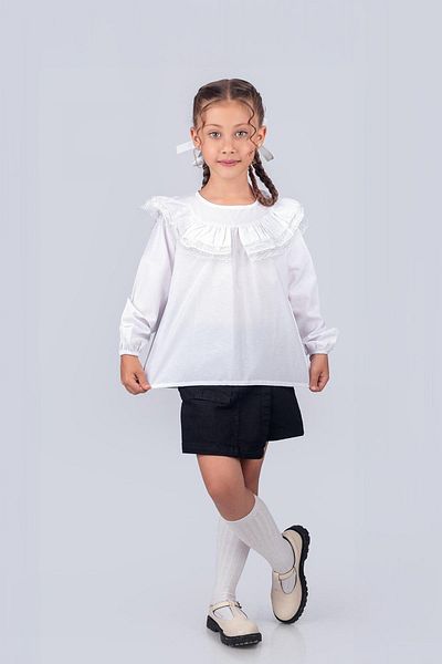 Trend Baby Kids Cămașă de școală pentru fete de 2-5 ani - Detaliu din dantelă și volan