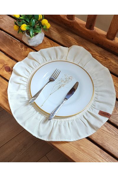 estrella paris Lisbon Linen Round Ruffles 2 Pcs Vintage American Service Cream 40X40