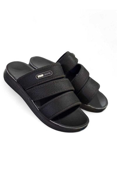 Lideral 3-Stripe Black Men's Summer Thick Heeled Orthopedic Sole Street Slippers - Home Slippers