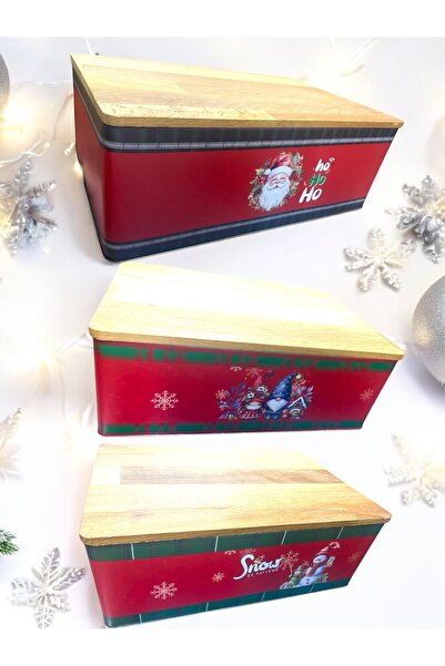 Yenigeldi 3 Pieces Metal Christmas Ornament Wooden Bread Box with Cutting Board, Measures 30*20*11 cm Multi-Purpose Box