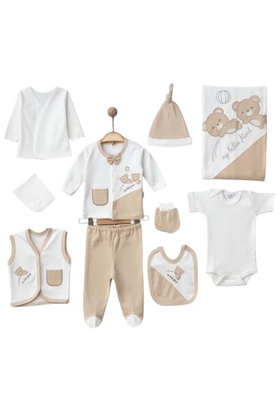 Zıpır 10 Parça Pamuklu Erkek Bebek Hastane Çıkış Seti / Yenidoğan Bebek Kıyafeti / Yenidoğan Hediyesi