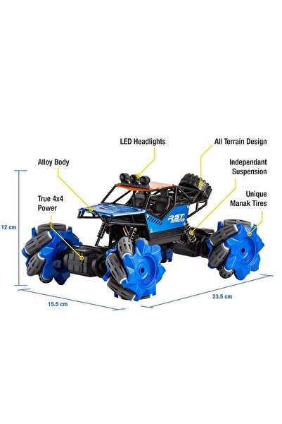 Sole LED Işıklı 2.4Ghz Şarjlı, 360 Derece Dönebilen El ve Kumanda Kontrollü, Metal Big Foot Araba