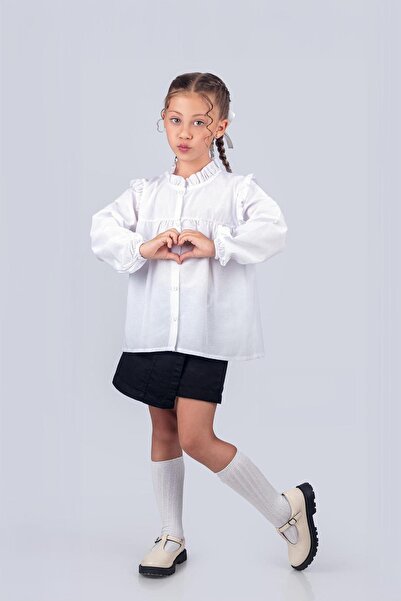 Trend Baby Kids Cămașă de școală pentru fete de 5-8 ani - cu volane