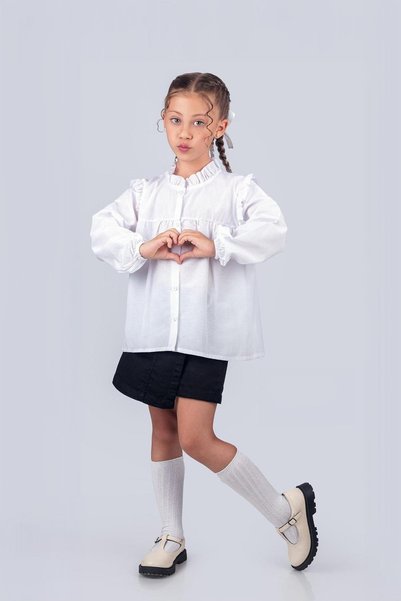 Trend Baby Kids Girl's School Shirt with Ruffles 2-5 Years Old