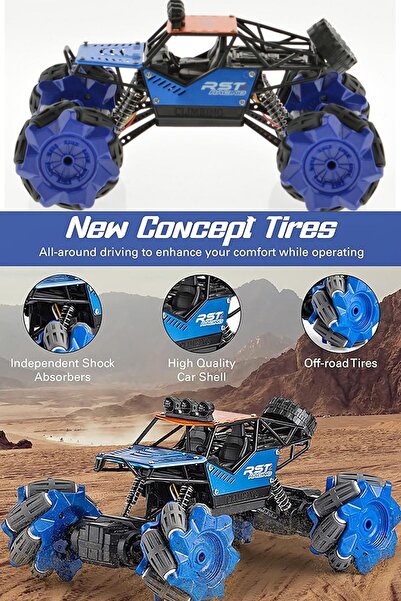 Sole LED Işıklı 2.4Ghz Şarjlı, 360 Derece Dönebilen El ve Kumanda Kontrollü, Metal Big Foot Araba