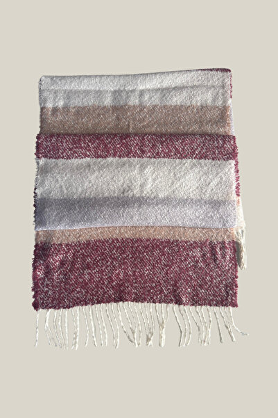 YAKAMEL Șal tricotat cu model în carouri, colorat și pufos - Cu ciucuri în ca...