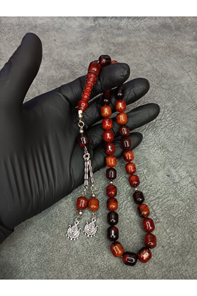 Mos Tespih İmamesi İşlemeli Üst Düzey Toz Kehribar Tesbih