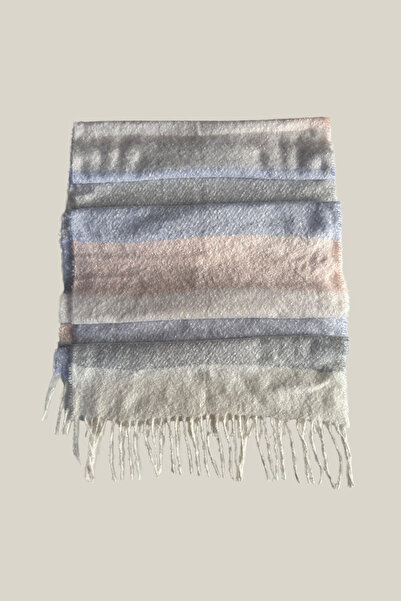 YAKAMEL Șal tricotat cu model în carouri, colorat și pufos - Cu ciucuri în ca...
