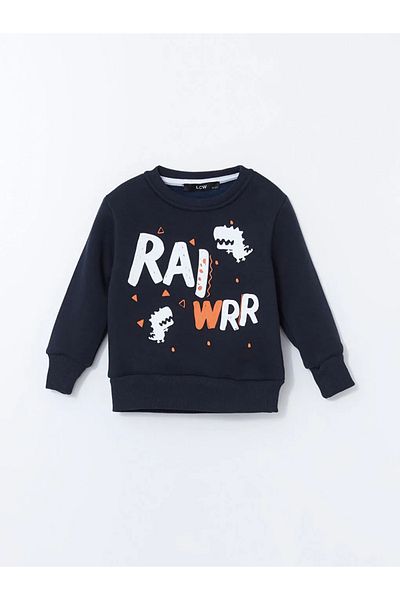 LC Waikiki Lcw Kids Navy Blue Crew Neck Printed Boys' Sweatshirt