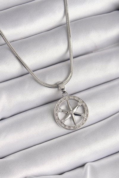 Acousticworld 316L Steel Silver Color Italian Chain Zircon Stone Pole Star Mo...