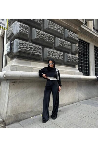 RUBBY PANTOLON CROP 3LÜ KADİFE  EŞOFMAN  TAKIMI