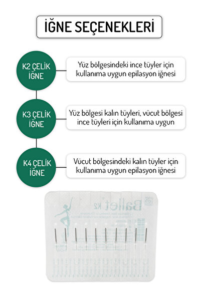 Ballet 5 Adet K2 Çelik Epilasyon Iğnesi Orijinal K2 Gümüş Iğne