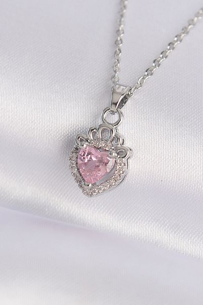 Skygo 316L Steel Chain Silver Color Pink Zircon Stone Rapunzel Necklace - Tj-Bko8691