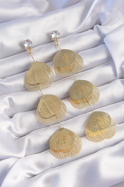 Skygo Gold Colored Brass Zircon Cubic Zirconia Striped Dangle Earrings - Tj-bkp9258