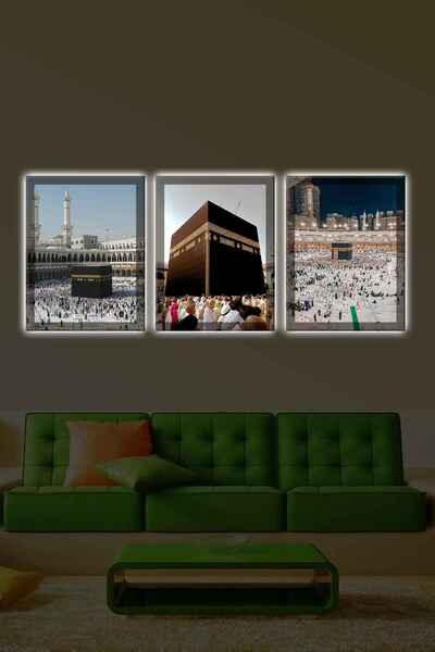 rustiktablo KABE SET 3LÜ LED IŞIKLI KANVAS TABLO