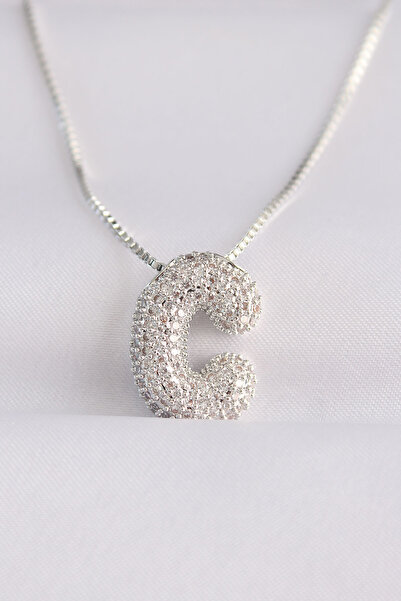 Skygo 316L Çelik Zincirli Zirkon Taşlı C Harfli Silver Renk Bubble Kolye - TJ...