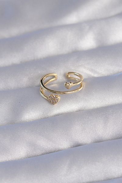 Skygo Brass Gold Zircon Stone Heart Ring - Adjustable Model TJ-BYK3203