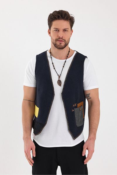 BABBOSS Бохемски кашмирен елек с ръчно изработени детайли
