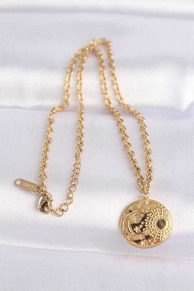 Skygo 316L Steel Chain Gold Color Oval Patterned Necklace - Tj-Bko8634