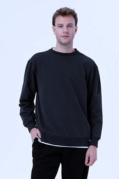 YAKAMEL Pulover pentru bărbați, supradimensionat, cu mânecă lungă, din bumbac...