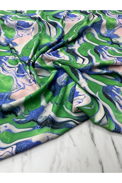 ipekkumaş قميص من قماش الكريب بنمط الوهم الأخضر، يتم بيع منتجنا قطعة واحدة 1 متر