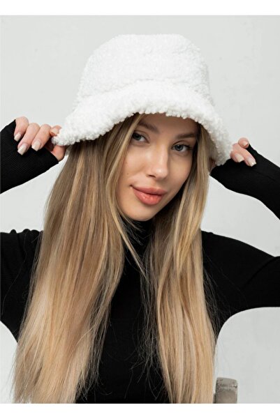 caxis Women's White Lamb Textured Plush Bucket Hat Bucket
