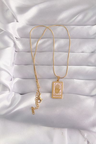 Skygo Gold Colored 316L Steel - Pink Enamel Tarot Necklace - Tj-Bko9031