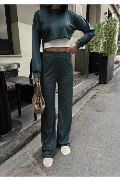 RUBBY PANTOLON CROP 3LÜ KADİFE  EŞOFMAN  TAKIMI