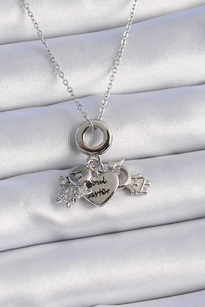 Skygo 316L Silver Color Child Figure Charm Necklace with Zircon Stone Detail - Tj-Bko9323